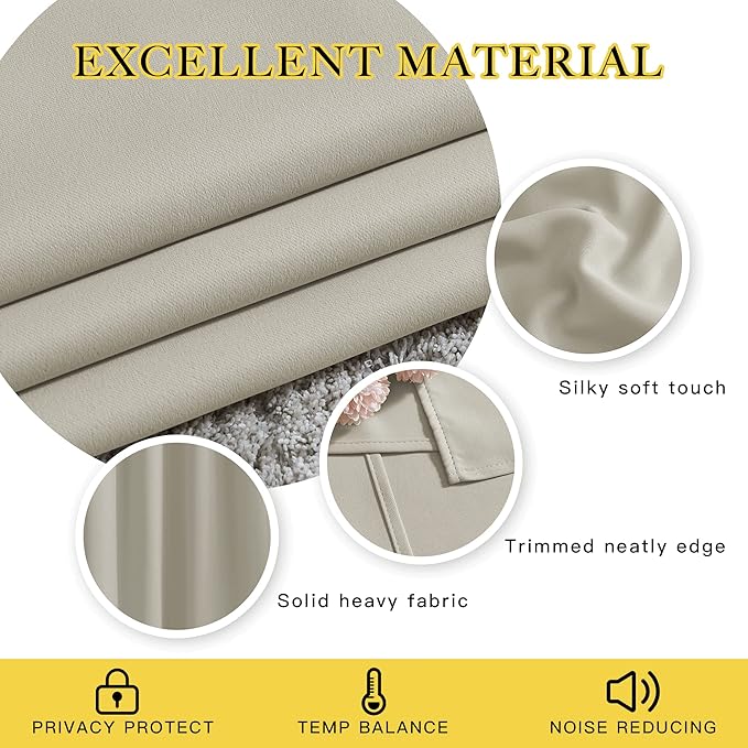 NICETOWN Blackout Natural Curtain for Living Room - Grommet Thermal Insulated Solid Room Darkening Thermal Curtain Drape Sound Reducing for Bedroom/Living Room (1 Panel, W66 x L84) NICETOWN
