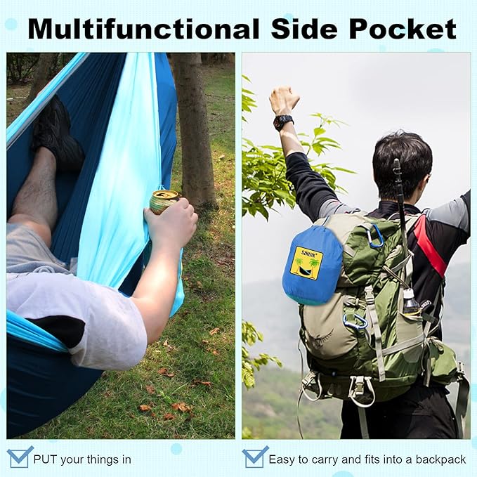 SZHLUX Camping Hammock Double & Single Portable Hammocks with 2 Tree Straps and Attached Carry Bag,Great for Outdoor,Indoor,Beach,Camping SZHLUX