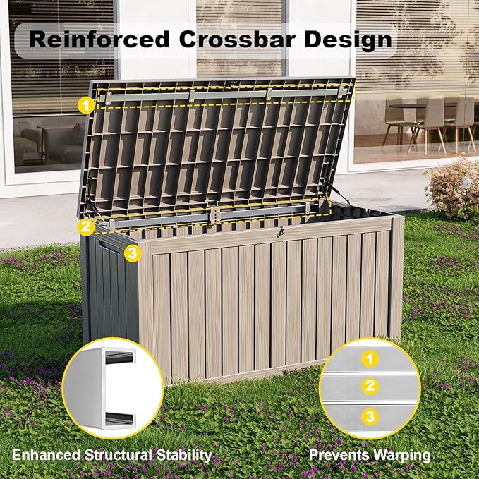180 Gallon Outdoor Deck Box, Lockable Waterproof Outdoor Storage Boxes For Garden Tools,Indoor Cushions,Accessories Outside Storage Resin Weatherproof Container(Grey) MAIUSCOLI