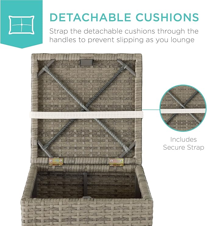 Best Choice Products Set of 2 Wicker Ottomans, Multipurpose Outdoor Furniture for Patio, Backyard, Additional Seating, Footrest, Side Table w/Storage, Removable Cushions - White Sand/Taupe BestChoiceProducts