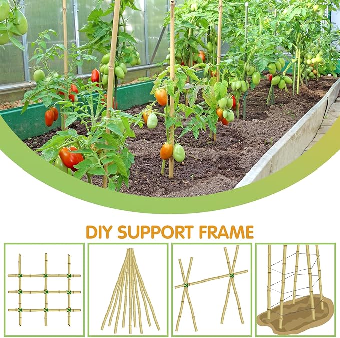 Plant Stakes,4.8FT Longer Sturdy Natural Bamboo Garden Stakes,GAGINANG 20Pcs Bamboo Sticks Trellis Support for Tomato, Vegetables Beans Trees Climbing Plants GAGANANG
