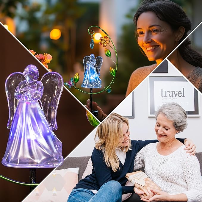 Solar Angel Light for Cemetery Decor - Color Changing Memorial Gift, Outdoor Garden Stake Light for Grave, Yard, Patio - Waterproof Sympathy Decoration with LED ELFENGARDEN