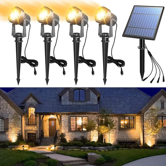 APONUO Solar Spot Lights Outdoor 4-in-1 Solar Landscape Lights Dusk to Dawn Solar Uplights IP65 Waterproof 9.8ft Cable Outdoor Spot Lights for Yard Pathway Garden Tree Decoration (Warm White) APONUO