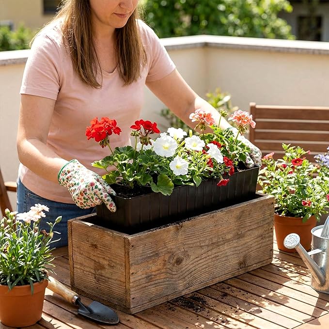 BreezeHug 36 Pcs Plastic Planter Liners Rectangular Plastic Inserts 10.5" x 3" x 3.5" for Planter Window Box Indoor Outdoor Flower Arrangement Succulent Garden Windowsill Home Decor Rootora