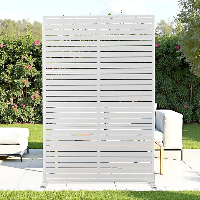 FENCY Outdoor Privacy Screen, 72" H×47" W Metal Privacy Screen, Outdoor Freestanding Privacy Screen & Panels for Deck Patio Balcony(White-Louvered) FENCY