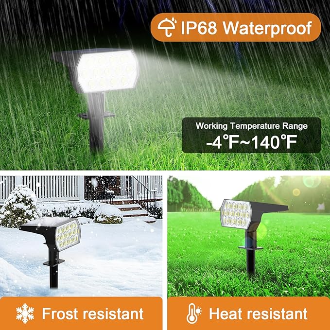 WELALO Solar Spot Lights Outdoor, [2 Pack/65 LED/3 Modes] Solar Landscape Spotlights, Solar Powered Security Lights, IP68 Waterproof Wall Lights for Outsides Walkway Yard Garden Driveway(Cool White) WELALO