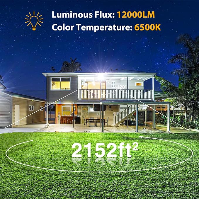 Onforu 120W Flood Lights Outdoor, 12000lm Bright LED Work Light with Plug, 6500K Daylight White LED Flood Lighting, IP66 Waterproof Security Yard Lights for Yard Garage Stadium 2 Pack Onforu