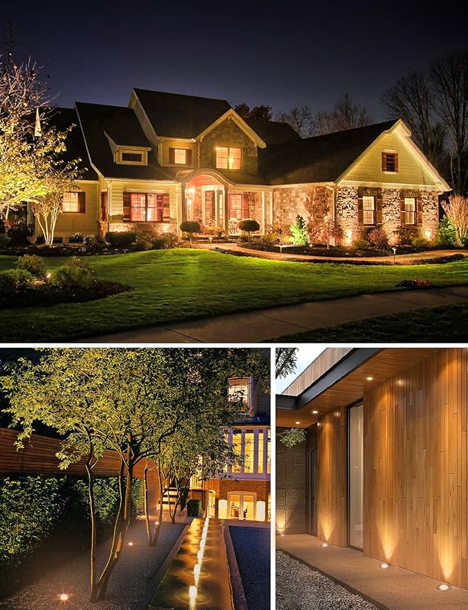 SUNVIE 12W Low Voltage Landscape Lighting Anti-Glare LED Well Lights(Grated Top) 12V-24V Waterproof Outdoor In-Ground Lights 3000K Landscape Lighting for Garden Yard Pathway 6 Pack with Connectors SUNVIE