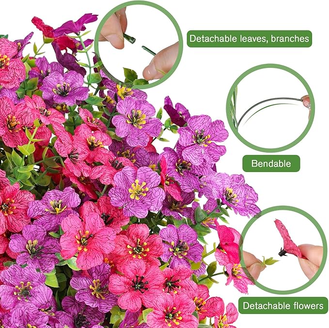 AGIRL 16 Bundles Artificial Flowers for Outdoor,No Fade Fake Plastic Flowers Faux Plants for Hanging Planters Decoration Indoor Outside Garden Porch Window Box Home Wedding AGIRL