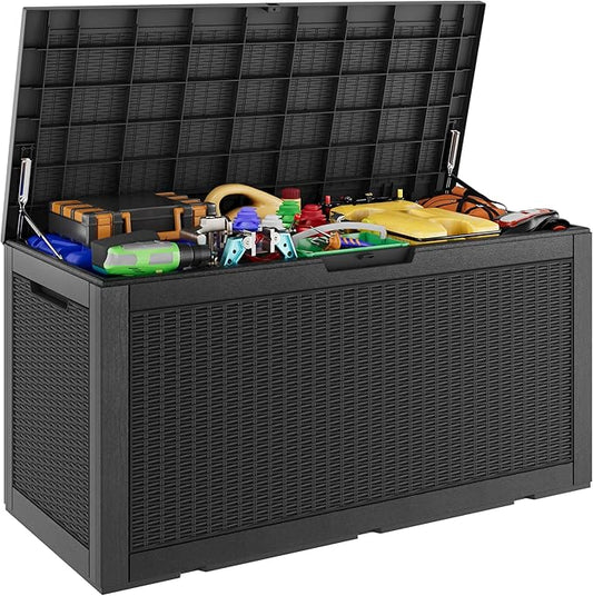 Outdoor Storage Box, Resin Deck Boxes Indoor and outdoor, Waterproof Storage Box Lockable Lid (Black, 101 Gallon) NBYSGO