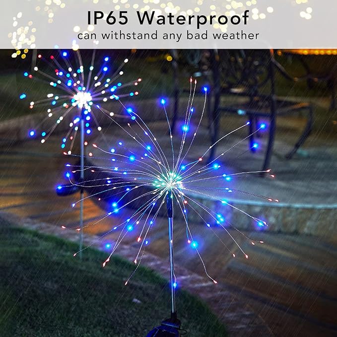 FOOING 6 Pcs Solar Garden Lights Solar Firework Lights, 200 LED String Light 2 Modes Twinkling Nightlight for Outside, Wedding, Party, Patio for Home Decor (Colorful) FOOING