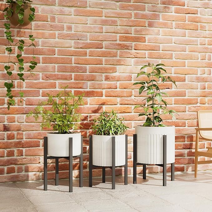 Adjustable Metal Plant Stand Indoor Outdoor - Fits 8 to 12 Inches Pots - Mid Century Modern Planter Stand Single Floor Flower Pot Holder Home Decor for Gardening Gifts Linpla