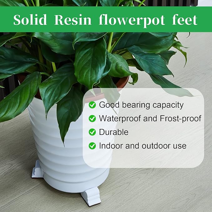 Kigeli 6 Pcs Resin Garden Pot Feet for Outdoor Planters 3 Inch Long 1.5 Inch Tall Flower Handmade Elevator Plant Feet Frost Proof Lifter for 14-20 in Pot (White) Kigeli