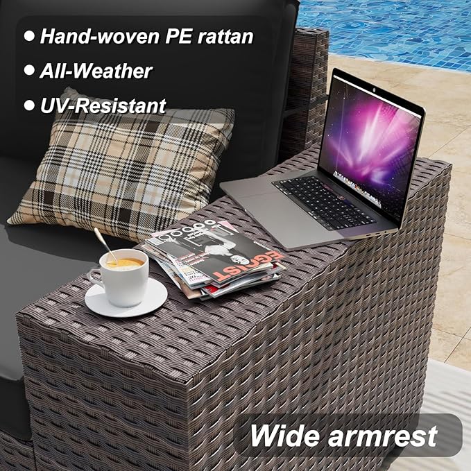 ALAULM 13 Pieces Outdoor Patio Furniture Set with Propane Fire Pit Table Outdoor Sectional Sofa Sets Patio Furniture 43" Gas Fire Pit Brown PE Rattan Patio Conversation Set w/10 Cushions (New Black) ALAULM