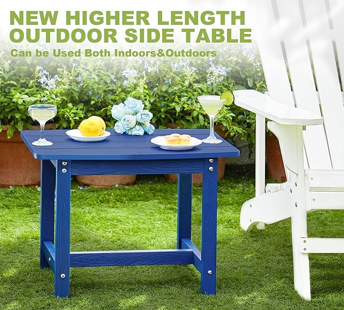 Y&M Adirondack Outdoor Side Table, HIPS Patio End Table, Waterproof Outside Table, Balcony Modern End Tables 23.5" inch Long for Garden, Pool, Beach, Porch, Deck, Indoor or Outdoor Use, Navy Blue YM