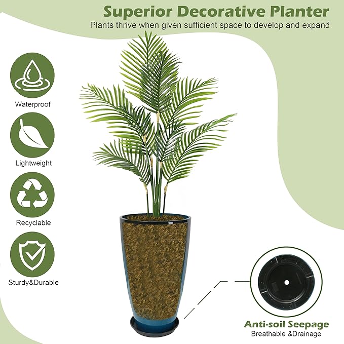 2 Packs 21 inch Tall Planter, Indoor Outdoor Round Planter for Porch, Large Plant Pot with Drainage Hole for Home Garden Front Door, Modern Decorative Pots for Plants (Blue) Goldshire