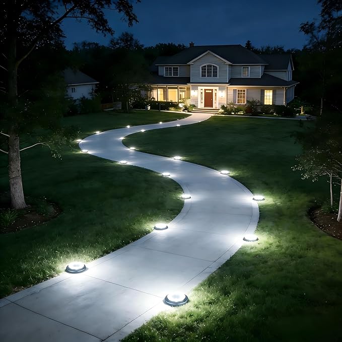 Flacchi Solar Lights Outdoor - Solar Powered Ground Lights Outdoor Solar Disk Light Waterproof Landscape Light for Patio Yard Pathway Walkway Driveway (Cool White, 8 Pack) Flacchi