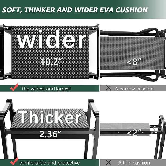 FLINTER 10.2" Wider Garden Kneeler and Seat, Heavy Duty Thick Gardening Bench for Kneeling and Seat - Garden Kneelers for Seniors, Gardening Stools for Women, Grandparents, Gardeners, Black FlinterOfficial