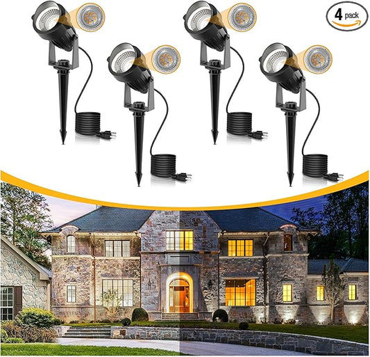L LOHAS LED 5W Dusk to Dawn Outdoor Lighting, Auto On/Off 6000K Landscape Outdoor Spotlight, IP66 Waterproof Plug in Spot Lights for Yard, Garden, House, Pathway, Plant, UL Listed (4 Pack) LLOHASLED