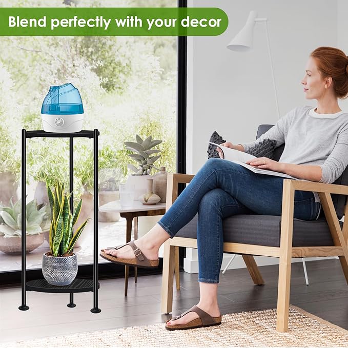 Plant Stand Indoor Outdoor, 30'' Tall Plant Stands for Indoor Plants, Heavy Duty Indoor Plant Shelf, 2 Tier Display Rack for Living Room, Balcony, Deck, Black Lilybud--lily
