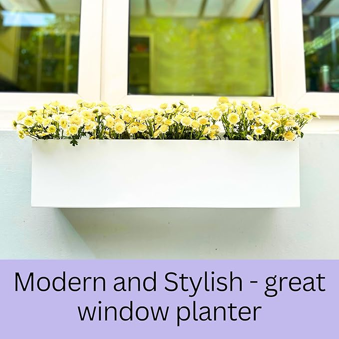LaLaGreen Wall Planters for Outdoor Plants (36 Inch, 3 Pack) White Carbon Steel Metal Hanging Flower Pots, Long Rectangular Wall Mount Window Box Planters for Succulents, Fence, Deck Home Garden Decor L%C3%A1L%C3%A1Green