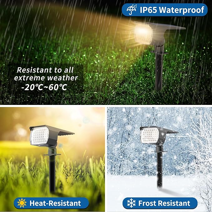 Solar Spot Lights Outdoor Waterproof IP65, 6 Pack Landscape Spotlights with 46 LEDs, 3 Modes Auto On/Off Solar Powered Flood Lights for Outside Pathway, Yard, Garden, Walkway (Warm White) WENATY