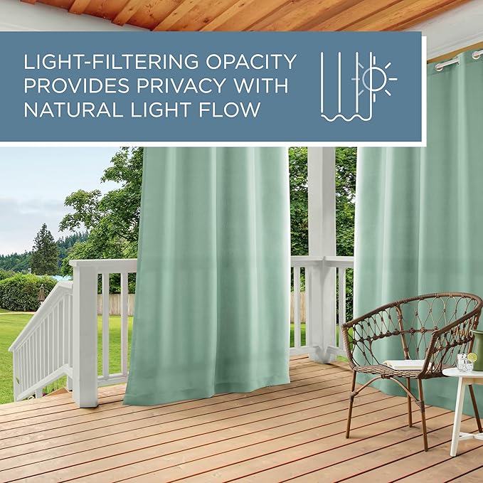 TOWN & COUNTRY BASICS Cabana Solid Heavyweight Indoor Outdoor Curtains, Light Filtering Opacity with Grommet Top, Water Repellent, 2-Pack Set, 54"x96", Seafoam TOWN+%26+COUNTRY+BASICS