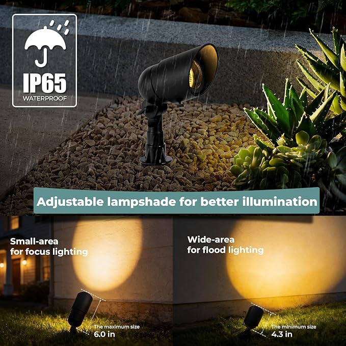 Gardencoin Low Voltage Landscape Spotlight, 12V LED Outdoor Landscape Lighting, Landscape Spot Lights Wired for Garden and Yard, Aluminum Up Lighting Fixture with 5W MR16 Replaceable Bulb (12 Pack) Gardencoin