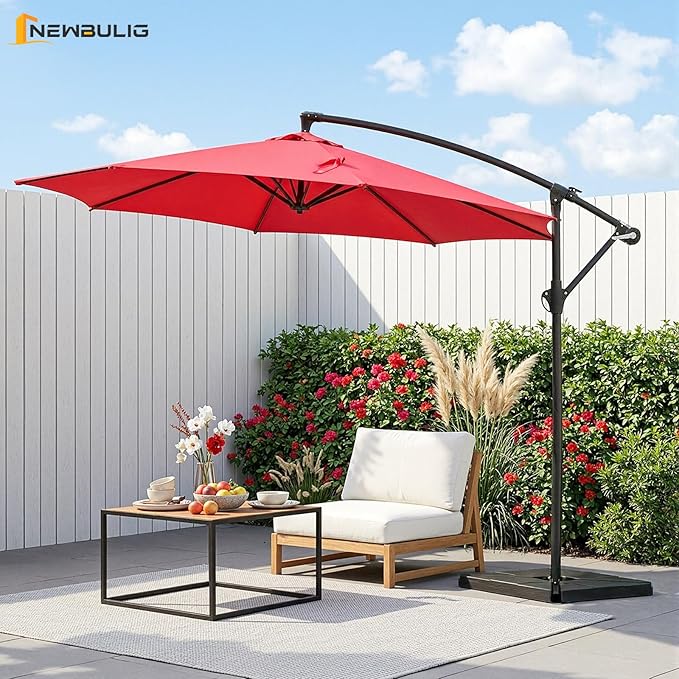 NEWBULIG 10FT Patio Umbrella, Offset Cantilever Outdoor Patio Table Umbrella, UV Protection, Fade Resistant Fabric, Easy Tilt Adjustment for Pool, Deck, Garden, Backyard NEWBULIG