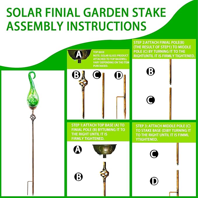 Garden Solar Lights Outdoor, Decorative LED Pearlized Glass Spiral Garden Stake with Finial, Hand Blown Glass and Metal Outdoor Decoration, 3 x 36 Inch (Green) Rootora