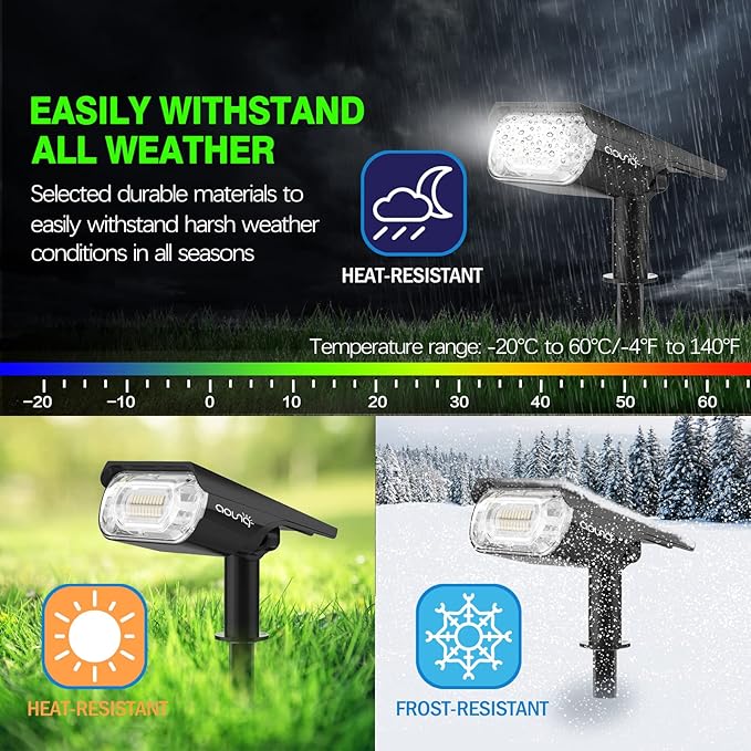 Solar Spot Lights Outdoor 1000 Lumens, 64 LEDs IP67 Waterproof Landscape Lighting with 4 Modes - 2-in-1 Solar Spotlight & Pathway Light for Garden, Yard, Patio Decor, 4 Pack AOUNQ