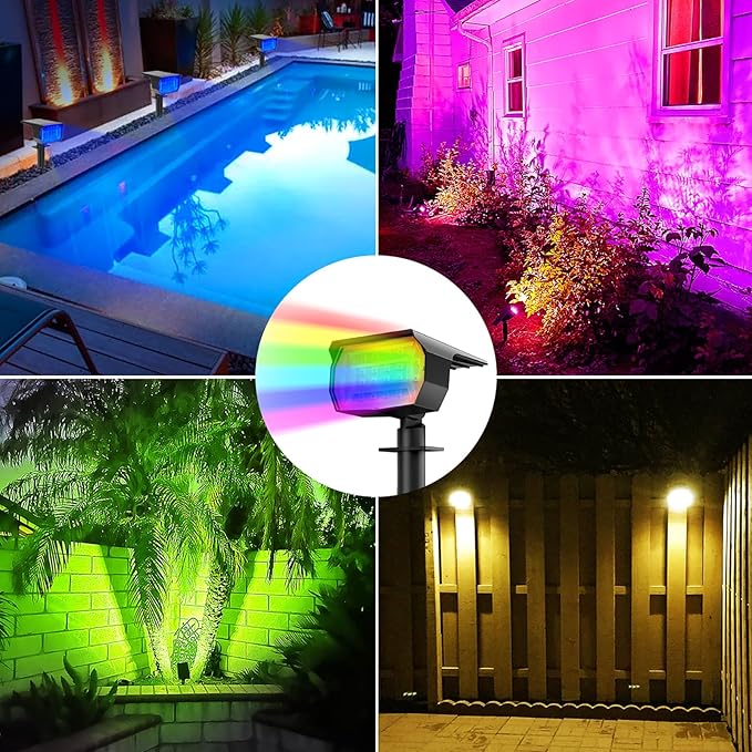 nipify 1 Pack Solar Spot Lights Outdoor Color Changing, 7 Modes Halloween RGB Solar Powered Waterproof Spotlight, Landscape Lighting for Outside Yard Garden Pathway Nipify