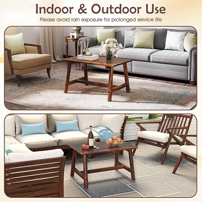 Tangkula Outdoor Coffee Table, Solid Wood Patio Desk with Slatted Tabletop, Rectangle Side Table for Garden Lawn Porch Balcony Poolside Living Room TANGKULA