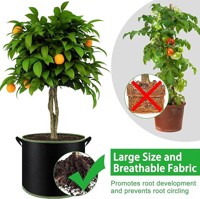 NACHLYNN 5-Pack 7 Gallon Grow Bags Thickened Nonwoven Fabric Pots with Handles Heavy Duty Aeration Fabric Pots Plant or Fruits Flowers Plant for Gardening Createyourownlifestory