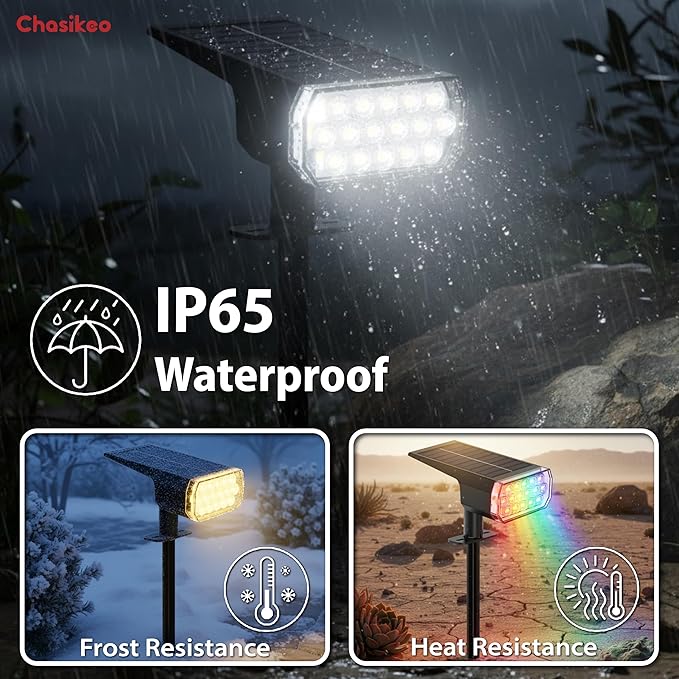 Solar Lights Outdoor Waterproof, LED Solar Spot Lights Outdoor, 7 Color Changing Solar Spotlights, Multicolor RGB Dusk-to-Dawn Uplights for Garden Landscape, Yard, IP65, Auto On/Off Chasikeo