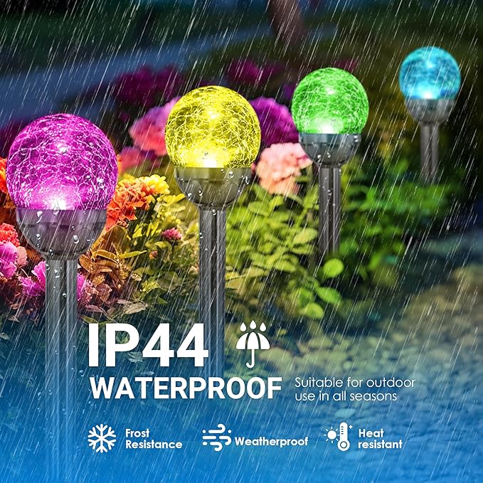 SOLPEX Solar Garden Lights Outdoor, 6 Pack Multi-Color Changing&White 2 Modes Solar Powered Glass Ball Garden Lights, Waterproof for Patio Decoration Solpex