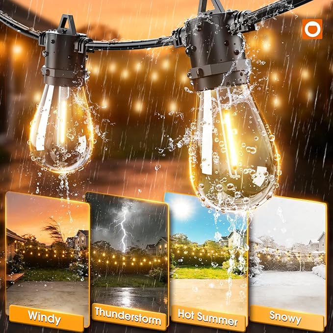 addlon 72FT(2-Pack*36FT) LED Outdoor String Lights with 24 Edison Vintage Shatterproof Bulbs, Commercial Grade Patio Lights, IP65 Waterproof for Balcony, Backyard and Garden, Warm White addlon