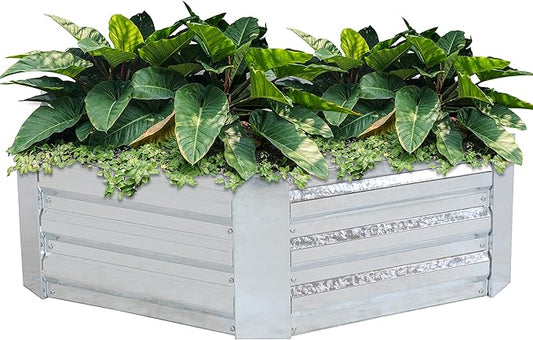 Sunnydaze 11.75" H Raised Metal Garden Bed - Galvanized Raised Garden Bed Outdoor for Vegetables and Flowers - Silver - Hexagon SunnydazeDecor