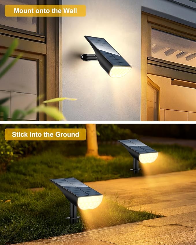 BAXIA TECHNOLOGY Solar Spotlights Outdoor Waterproof, 3 Lighting Modes Spot Lights, Dusk to Dawn Solar Powered Outdoor Lights for Yard Pathway Driveway Landscape, Warm White, 2 Pack BAXIATECHNOLOGY