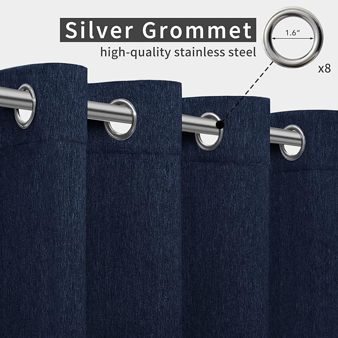 Easy-Going Linen Look Outdoor Curtains Waterproof Windproof Porch Curtains, Soft Thicken Outdoor Privacy Curtains for Patio, Gazebo, Grommet Top and Tab Bottom Drape, 1 Panel, 54x84 inch, Navy Easy-Going