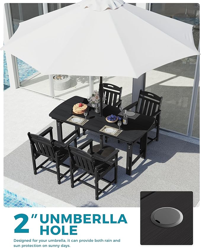 Ciokea HDPE Outdoor Dining Set, 5-Piece Patio Table and Chairs Set with Umbrella Hole, All-Weather Patio Dining Sets for 4, Durable Patio Furniture for Backyard, Garden, Lawn & Poolside, Black CIOKEA