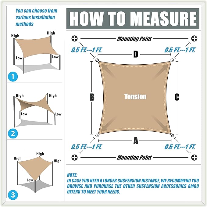 Amgo 14' x 14' x 19.8' Beige Right Triangle Sun Shade Sail UPF50+ Canopy Awning AGSLT, 95% UV Blockage, Water & Air Permeable, 200GSM Heavy Duty Commercial Series(We Make Custom Sizes) Amgo