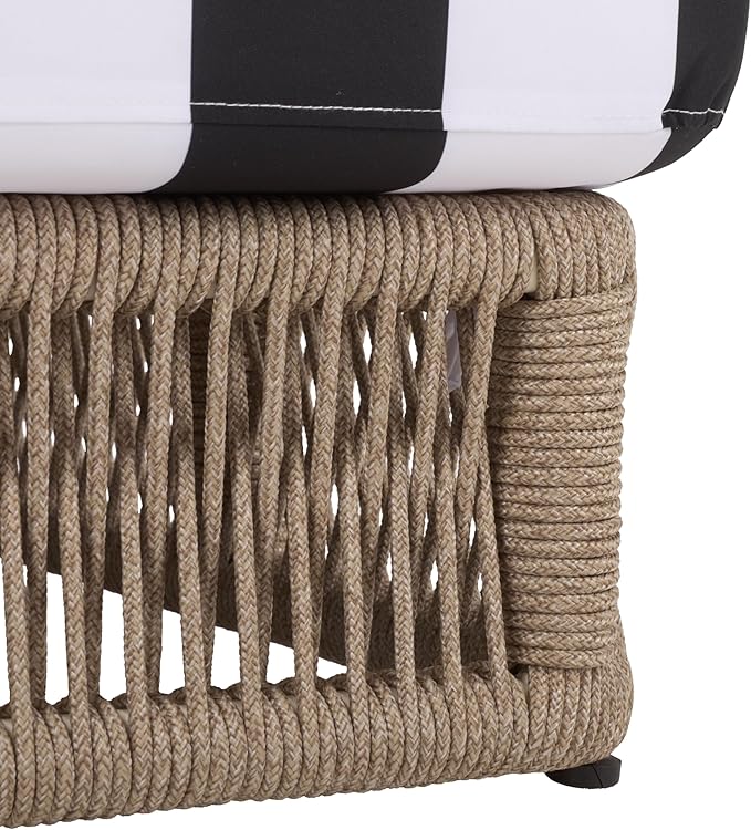 SAFAVIEH Outdoor Patio Furniture Collection - Gillian Heather Tan Rope Daybed, Black Stripe Cushion, Coastal Sunlounger, Fully Assembled (PAT7527E) SAFAVIEH