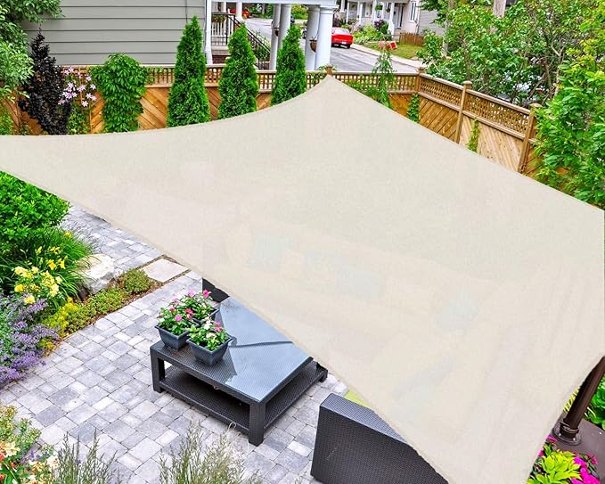 AsterOutdoor Sun Shade Sail Rectangle 10' x 10' UV Block Canopy for Patio Backyard Lawn Garden Outdoor Activities, Cream AsterOutdoor