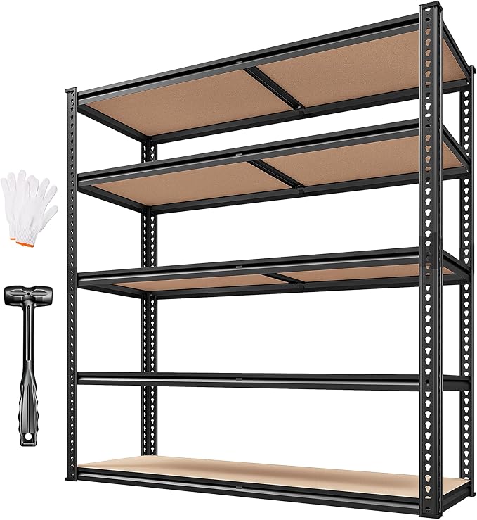 REIBII 40" W Garage Shelving 2500LBS Storage Shelves 72" H Metal Shelving 5 Tier Metal Shelves Adjustable Pantry Shelf for Garage Closet Kitchen Basement 40" W x 19.7''D x 72''H REIBII