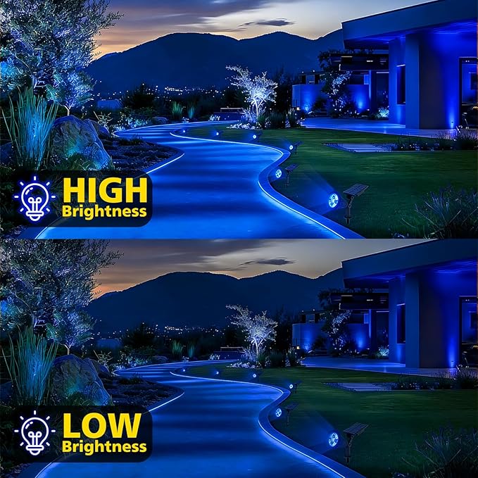 T-SUN Blue Solar Spotlights, Solar Lights Outdoor Waterproof, Auto ON/Off Adjustable Solar Garden Pond Lights for Tree, Patio, Yard, Garden, Driveway, Stairs, Pool Area (Blue- 2 Pack) T-SUN