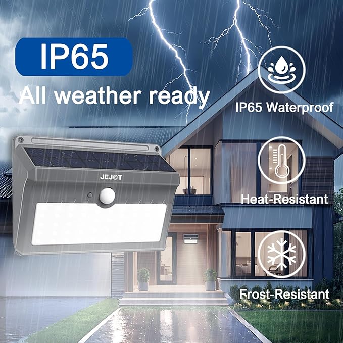 6 Pack Solar Motion Lights Outdoor Waterproof, 270° Wide Angle,3 Modes Solar Wall Lights, Anti Glare Solar Powered Flood Lights for Fence Garage Garden Patio Yard JEJOT