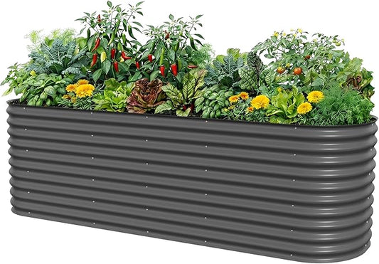32" Extra Tall Raised Garden Bed Kits, 4 x 8 x 2.7ft Raised Planter Box Outdoor, 2.5 x 9.5 x 2.7ft Deep Root 10 in 1 Modular Metal Raised Beds for Gardening Vegetables Flowers Fruits - Modern Gray VegoGarden
