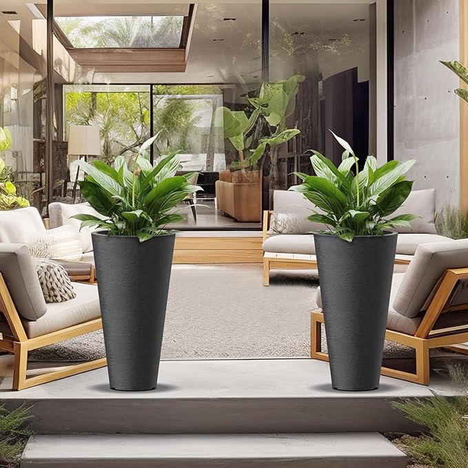 Kante Tall Round Planter Set of 2, 29" H Large Decorative Planter Pots for Outdoor Indoor Garden Patio Front Porch (Black) Kante