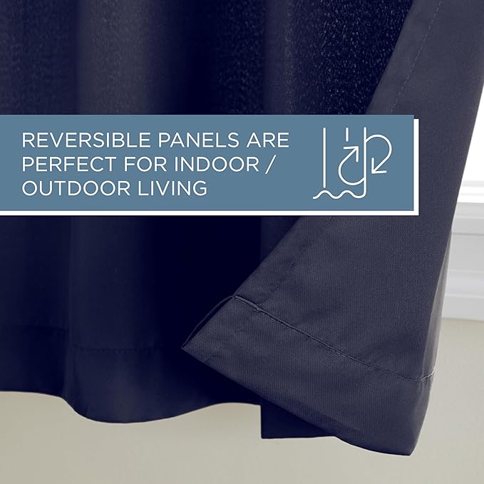 Town & Country Basics Cabana Solid Heavyweight Indoor Outdoor Curtains, Light Filtering Opacity with Grommet Top, Water Repellent, 2-Pack Set, 54"x63", Dark Navy TOWN+%26+COUNTRY+BASICS